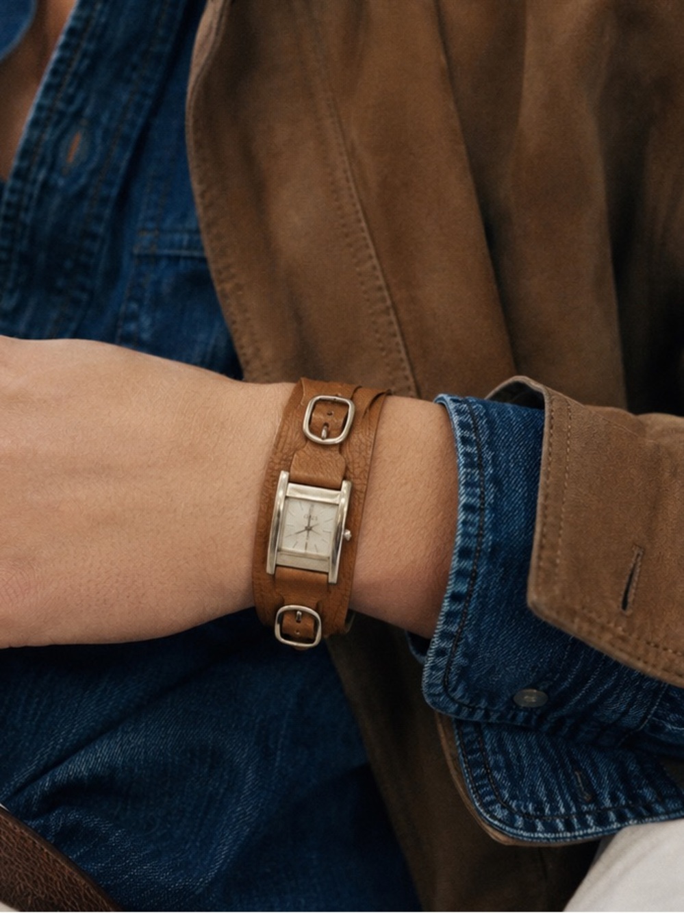 Guess Double Wrap Leather Cuff Watch Y2K